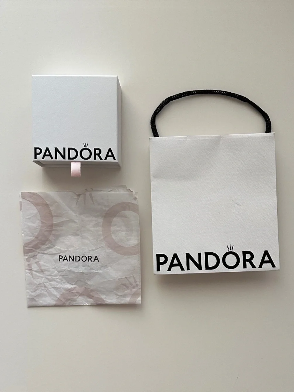 Empty Pandora Gift Box and Bag with Tissue Paper